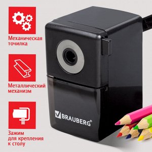 Точилка механическая BRAUBERG "BLACK JACK", металлический механизм, цвет чёрный, 222516