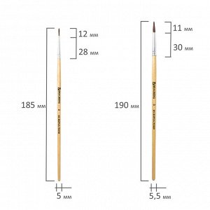 Кисти BRAUBERG, НАБОР 4шт., (из ворса пони кругл. № 2,3,4, плоская № 6), блистер, 200221