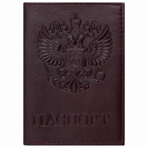 Обложка для паспорта натуральная кожа Virginia, "Герб", темно-бордовая, BRAUBERG, 237199