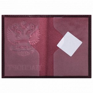 Обложка для паспорта натуральная кожа Virginia, "Герб", темно-бордовая, BRAUBERG, 237199