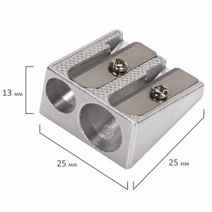 Точилка BRAUBERG "Style", металлическая клиновидная, 2 отверстия, в карт. коробке, 222486