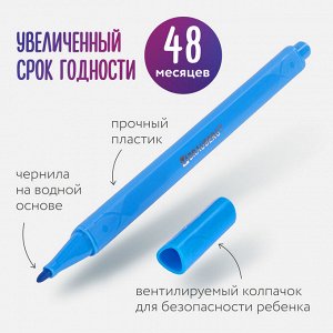 Фломастеры трехгранные 12 цветов, вентилируемый колпачок BRAUBERG "PREMIUM", ПВХ-упаковка, 152193