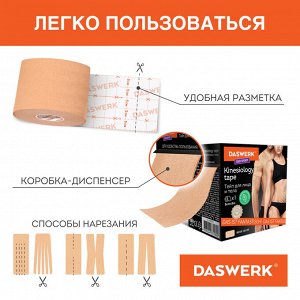 Кинезио тейп/лента для лица и тела, омоложение и восстановление, 5см*5м, бежевый, DASWERK, 680003