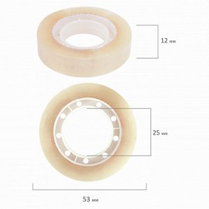 Клейкие ленты 12мм х 33м канцелярские ОФИСМАГ, КОМПЛЕКТ 4шт., прозрачные, гарантиров. длина, 223126