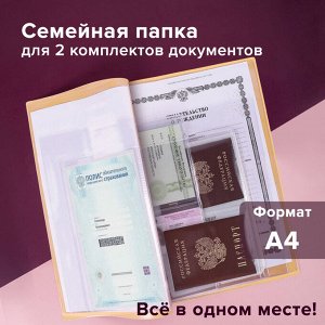 Папка для семейных документов с файлами (паспорта, свид-ва, полисы, СНИЛС), бежевая, STAFF, 237808