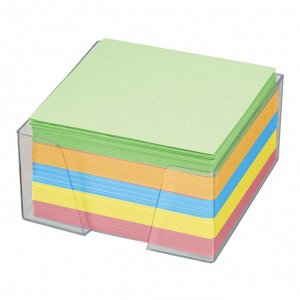Блок для записей BRAUBERG в подставке прозрачной, куб 9*9*5 см, цветной, 122226