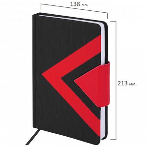 Ежедневник недатированный А5 138x213мм BRAUBERG Waves под кожу, застежка 160л, черный/красный,111876