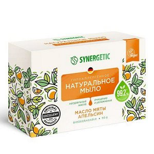 SYNERGETIC Натуральное туалетное мыло «Масло мяты и апельсин», 90 г