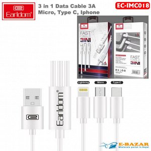 Зарядный Кабель USB Earldom 3in1 3.0А 1,2м передача данных и быстрая зарядка
