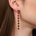 Серьги висячие позолота с фианитами, коллкеция &quot;Дубай&quot;, цвет камня: красный, арт. 847.701