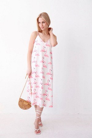 Платье-комбинация с принтом "фламинго"