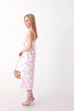 Платье-комбинация с принтом "фламинго"