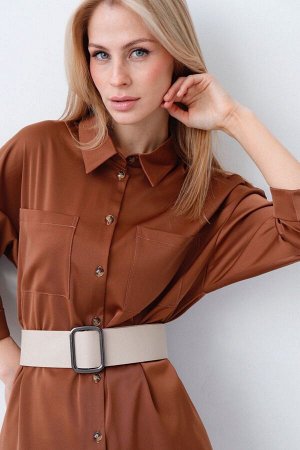Рубашка удлинённая шёлковая коричневая