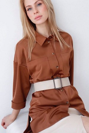 Рубашка удлинённая шёлковая коричневая