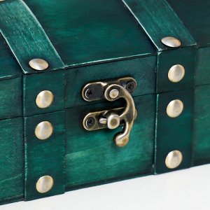 Шкатулка для украшений «Сундучок. Алиенора», дерево, с заклёпками, выпуклая, зелёный, 15?11.5?7.5 см
