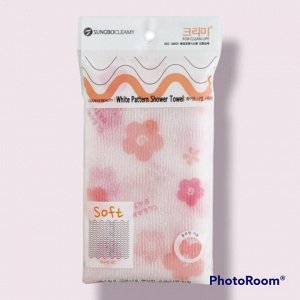 Мочалка для тела "White Pattern Beauty Towel" (мягкая) размер 28 см х 95 см 1 шт.