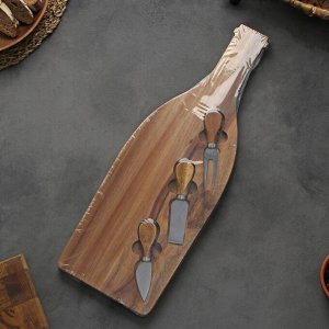 Набор для подачи сыра Magistro Bottle, 3 ножа, 48*17*1,5 см, акация