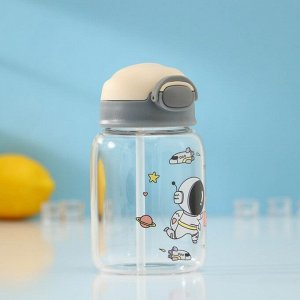 Бутылка для воды стеклянная «Космонавты», 450 мл, 8,2x15 см, рисунок МИКС