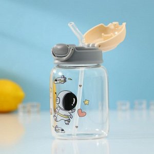 Бутылка для воды стеклянная «Космонавты», 450 мл, 8,2*15 см, цвет МИКС