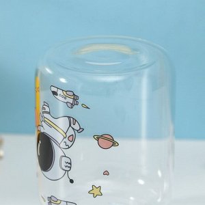 Бутылка для воды стеклянная «Космонавты», 450 мл, 8,2x15 см, рисунок МИКС