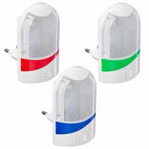 светильник Ночник светодиодный  с выкл., 8,5х5х7,5см, 4LED-одноцвет, 220В, 0,5Вт, пластик, 3 цвета