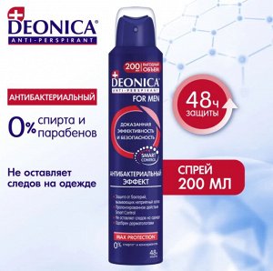 DEODEONICA FOR MEN Антиперспирант Антибактериальный эффект,  200мл (спрей)