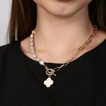 Колье-цепь с подвеской клевер, с жемчугом, покрытие: позолота, арт. 706.988