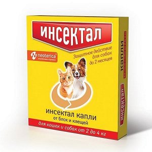 Инсектал Капли от блох и клещей д/кош/соб 2-4кг 1пипет. (1/10)