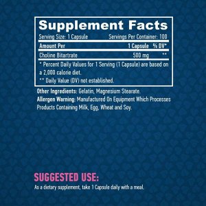 Холин Haya Labs Choline Bitartrate 500mg - 100 капс.