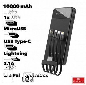 NEW ! Портативный аккумулятор компактный Power Bank Earldom PB46 Max 2.1A, 10000 мАч, черный, Led дисплей