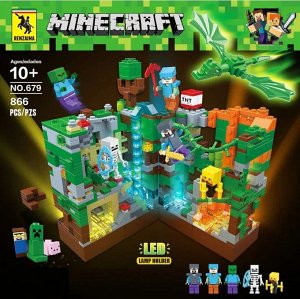 Конструктор Майнкрафт Minecraft, 866 деталей, Зеленая Крепость Джунгли, LED подсветка