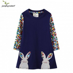Детское платье с длинным рукавом, принт Кролики