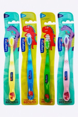 Зубная щетка Детская LONGA VITA kids. 3+, Забавные зверята. Мягкая щетина, поверхность для чистки языка, эргономичная ручка. арт S-138 пр.Китай