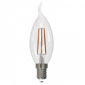Лампа светодиодная диммируемая. Форма "свеча на ветру", прозрачная. Белый свет (4000K). LED-CW35-9W/4000K/E14/CL/DIM GLA01TR