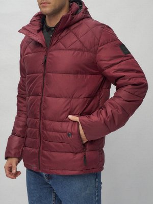 Куртка спортивная мужская с капюшоном бордового цвета 62179Bo