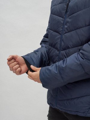 Куртка спортивная мужская с капюшоном темно-синего цвета 62177TS
