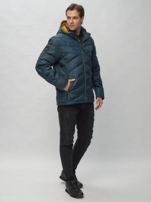Куртка спортивная мужская с капюшоном темно-синего цвета 62176TS
