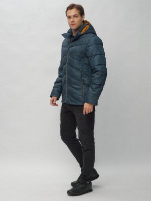 Куртка спортивная мужская с капюшоном темно-синего цвета 62176TS