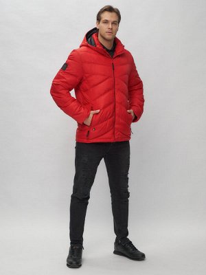 Куртка спортивная мужская с капюшоном красного цвета 62176Kr