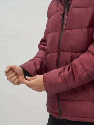 Куртка спортивная мужская с капюшоном бордового цвета 62186Bo