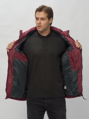 Куртка спортивная мужская с капюшоном бордового цвета 62186Bo