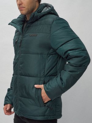 Куртка спортивная мужская с капюшоном темно-зеленого цвета 62190TZ