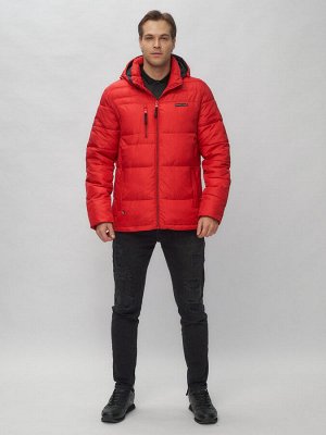 Куртка спортивная мужская с капюшоном красного цвета 62190Kr