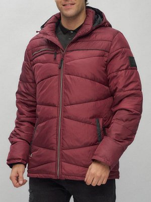 Куртка спортивная мужская с капюшоном бордового цвета 62188Bo