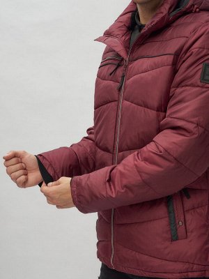 Куртка спортивная мужская с капюшоном бордового цвета 62188Bo