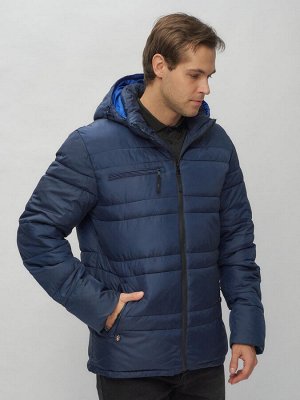 Куртка спортивная мужская с капюшоном темно-синего цвета 62175TS