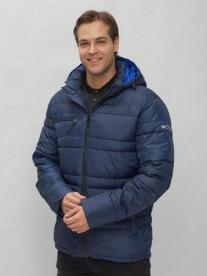Куртка спортивная мужская с капюшоном темно-синего цвета 62175TS