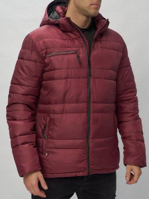 Куртка спортивная мужская с капюшоном бордового цвета 62175Bo