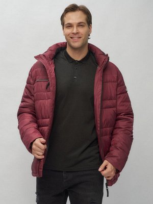 Куртка спортивная мужская с капюшоном бордового цвета 62175Bo