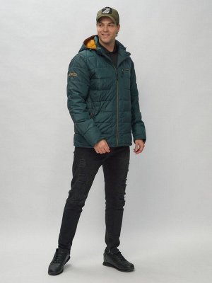 Куртка спортивная мужская с капюшоном темно-зеленого цвета 62187TZ